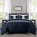7-Piece Patchwork Pleated Stripe Bed in a Bag Comforter Set - Microfiber Bedding with 15-Inch Deep Pocket Sheets