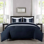 7-Piece Patchwork Pleated Stripe Bed in a Bag Comforter Set - Microfiber Bedding with 15-Inch Deep Pocket Sheets