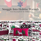 Merry Town White Green and Red Reversible Microfiber Comforter Set - 6 Piece Down Alternative Bedding with Throw Pillows