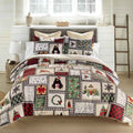 Winter Cottage Reversible Microfiber Holiday Comforter Set - Printed Patchwork Bedding with Pillow Shams