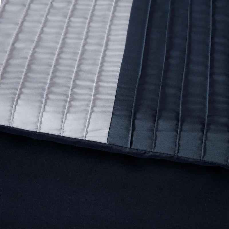 7-Piece Patchwork Pleated Stripe Bed in a Bag Comforter Set - Microfiber Bedding with 15-Inch Deep Pocket Sheets