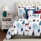 Winter Wonderland Blue and White Reversible Microfiber Comforter Set - 6 Piece Down Alternative Bedding with Throw Pillows