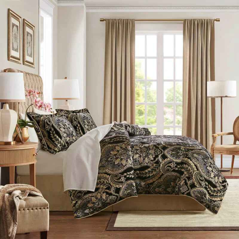 4-Piece Regal Chenille Jacquard Comforter Set - Croscill Julius Traditional Heavyweight Bedding with Shams and Bed Skirt
