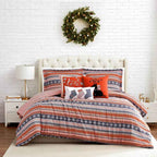 Cozy Cottage Red Pink and Blue Reversible Microfiber Comforter Set - Soft Down Alternative Bedding with Pillow Shams