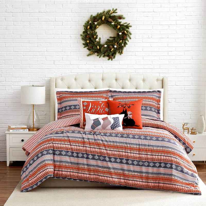 Cozy Cottage Red Pink and Blue Reversible Microfiber Comforter Set - Soft Down Alternative Bedding with Pillow Shams