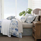 Coast Blue Watercolor Tropical Foliage Cotton Comforter Set - Coastal Bedding with Pillow Shams