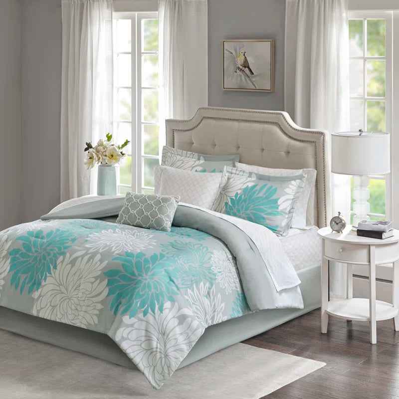 Complete Maible Floral Microfiber Comforter and Cotton Sheet Set - Bed in a Bag with Bed Skirt and Accent Pillow