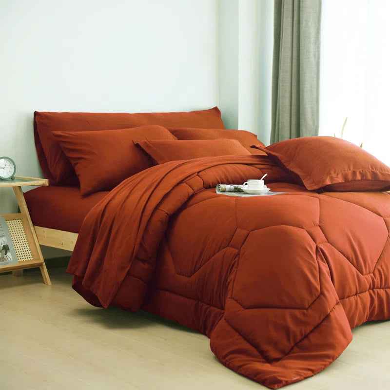 8-Piece Modern Geometric Comforter Set with Sheets - All-Season Honeycomb Microfiber Bed in a Bag with Duvet Corner Loops
