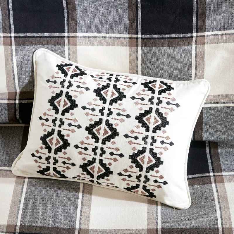 8-Piece Cotton Jacquard Plaid Comforter Set with Removable Insert - Urban Cabin Neutral Farmhouse Bedding with Euro Shams