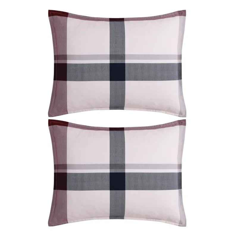 Tommy Hilfiger Prospect Park Plaid 100% Cotton Reversible Comforter Set - Navy Red and Ivory Bedding with Pillow Shams