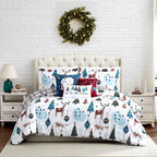 Winter Wonderland Blue and White Reversible Microfiber Comforter Set - 6 Piece Down Alternative Bedding with Throw Pillows