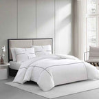Vera Wang Zig Zag Embroidered White Cotton Sateen Comforter Set - 230 Thread Count Minimalist Bedding with Pillow Shams