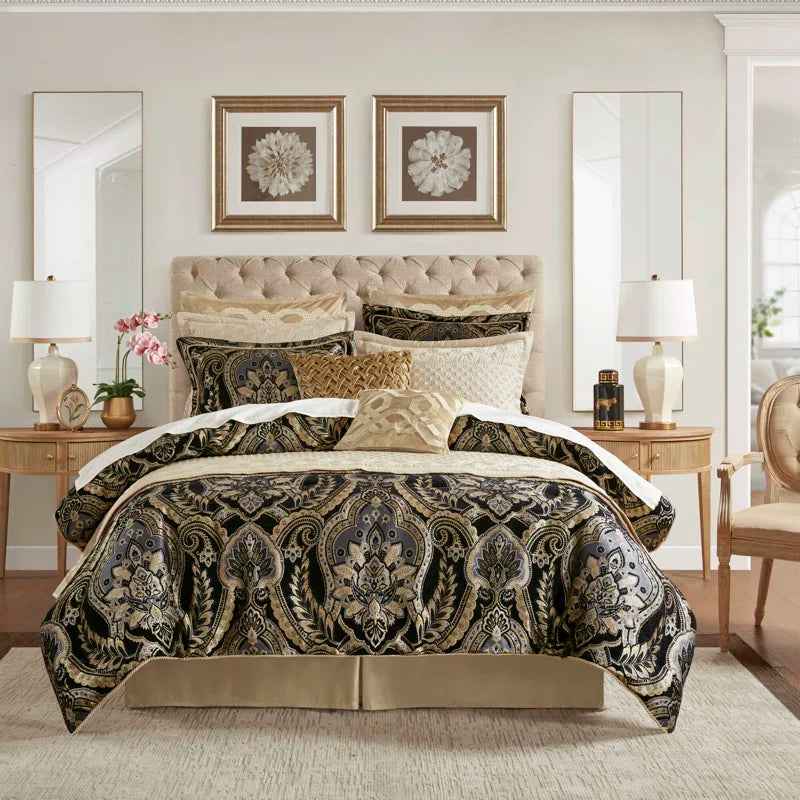 4-Piece Regal Chenille Jacquard Comforter Set - Croscill Julius Traditional Heavyweight Bedding with Shams and Bed Skirt