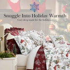 White Christmas Reversible Microfiber Comforter Set - Festive Winter Bedding with Pillow Shams