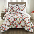 Holiday Love 3 Piece Reversible Festive Patchwork Comforter Set - Printed Christmas Bedding with Pillow Shams