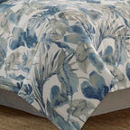 Coast Blue Watercolor Tropical Foliage Cotton Comforter Set - Coastal Bedding with Pillow Shams