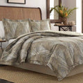 4-Piece Tommy Bahama Raffia Palms Brown Tropical Cotton Comforter Set - Reversible Slub Bedding with Bed Skirt and Shams