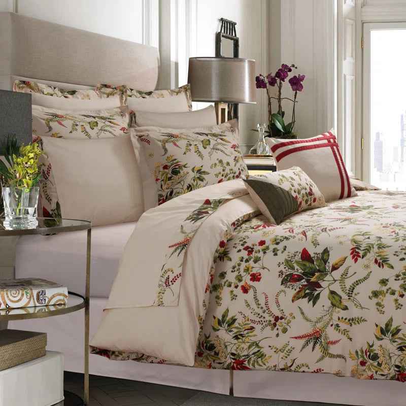 300 Thread Count Cotton Percale Floral Complete Bed in a Bag Set - Crisp Reversible Taupe Bedding with Sheets and Bed Skirt