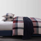 Tommy Hilfiger Prospect Park Plaid 100% Cotton Reversible Comforter Set - Navy Red and Ivory Bedding with Pillow Shams