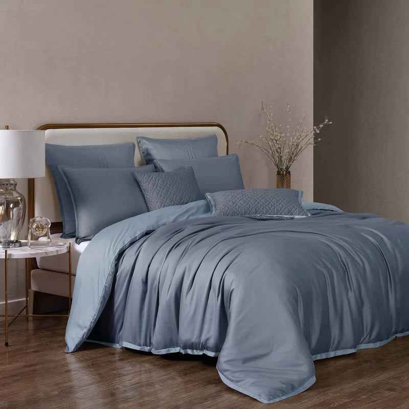 Noble Tencel Lyocell Reversible Comforter Set - Smooth Silky Bedding with Euro Shams and Decorative Pillows